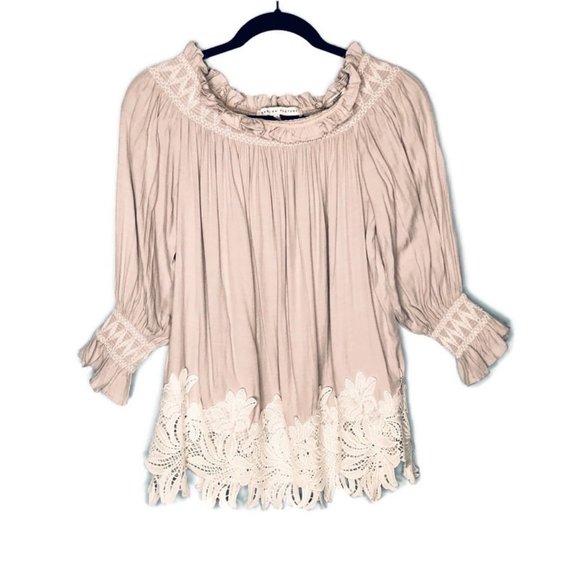 English Factory Gray White Peasant Lacy Blouse - Picture 2 of 5